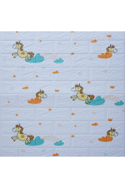 Flippy Σετ 10 πλακιδίων ταπετσαρίας Flippy 3D, 70x77 cm, 3 mm, πολυαιθυλένιο, τύπου τούβλου με μονόκερους, 5,3 τ.μ., λευκό