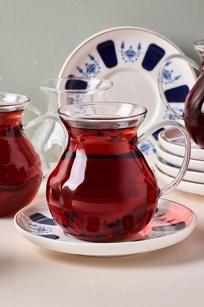 Perotti Laleli 12 Piece 6-Person Glass Tea Cup Set with Handles 210 ml