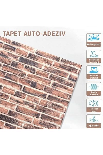 Flippy Set 10 Placi Tapet 3D Flippy 70x77 cm 3 mm Polietilenă Model Caramidă 5.3 mp Caramidă Roșie