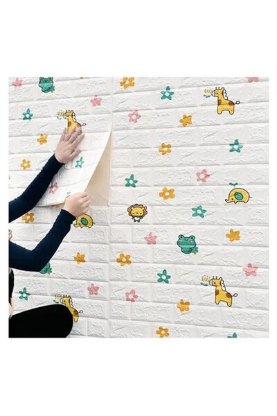 Flippy Σετ 10 πλακιδίων ταπετσαρίας 3D, Flippy, 70x77cm, 3mm, πολυαιθυλένιο, τύπος μοτίβου τούβλου, 5,3 τ.μ., λευκό