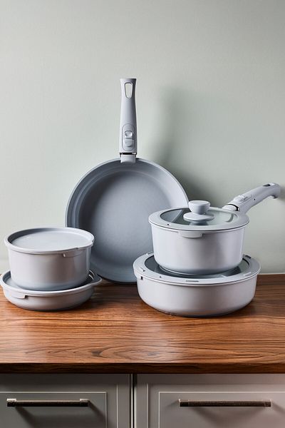 Perotti Beta Grey 15-Piece Induction Ceramic Coating Cookware Set with Clip Removable Handles