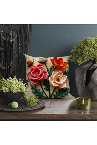 Ahsen Dekoratif Knitted Patterned 3D Look Digital Printing Velvet 4-Piece Throw Pillow Cover Set That Will Bring Different Air to Your Home