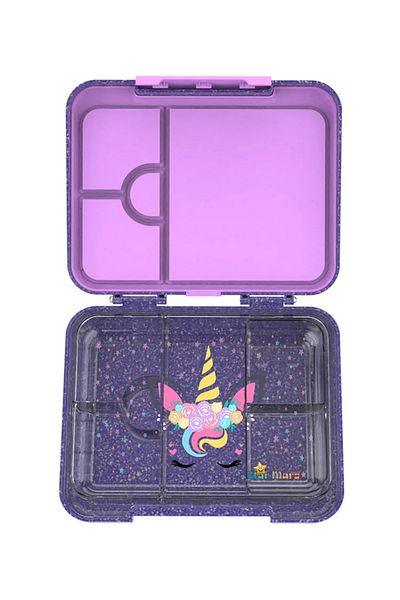 StarMarz Bento Glitter Lunch Box–unicorn Theme 4–6compartment,1195ml, Sandwich Cutters,fruitpicker–multicolor