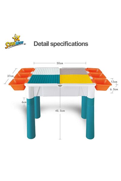 StarMarz -Multifunctional Building Block Table 4 In 1, White/Cyan/Orange/Yellow