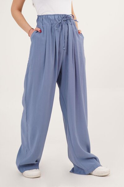 Hipo Trend Indigo pantalone širokih nogavica sa detaljima vezanja u struku
