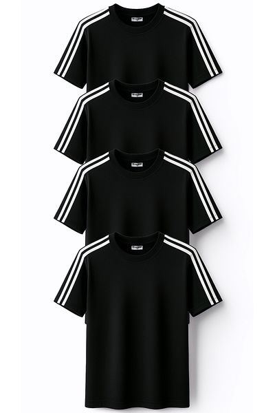 Mythologie Μπλουζάκι με λεπτομέρεια Basic Stripe 4 τεμαχίων - Μαύρο μεγάλο κοντό μανίκι