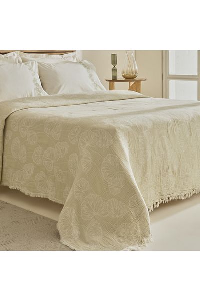 Karaca Home Ginkgo Leaf Muslin Embroidered Double Pique Set Sage