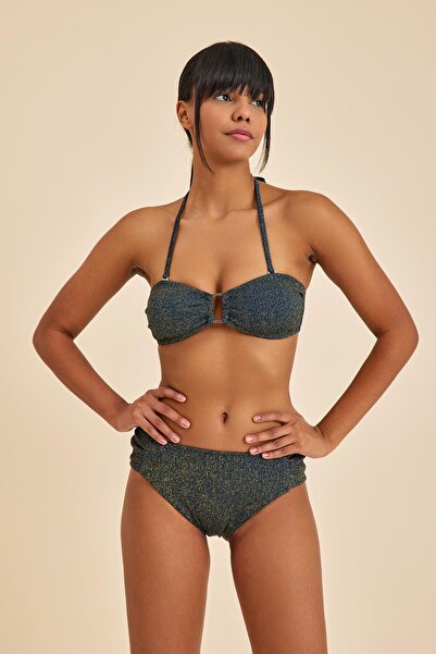 Amarelle Maldives Navy Blue Strapless Lurex Fabric Tie-Up Padded Bikini Top
