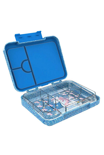 StarMarz Bento Glitter Lunch Box 4-6 Compartments,3 Sandwich Cutters, 2 Fruit Pickers, 1195ml, Blue