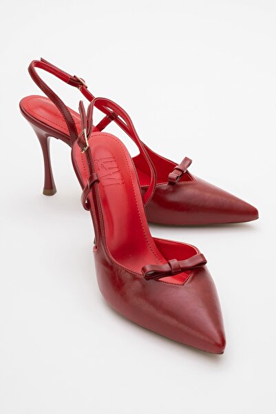 LuviShoes APEL Kırmızı Cilt Fiyonklu Kadın Yüksek Topuklu Ayakkabı