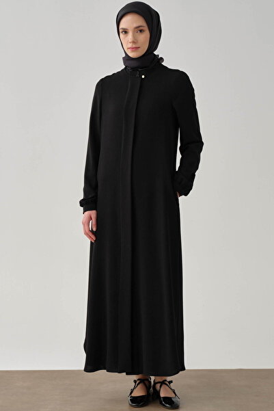 Tuğba Sıfır Yaka Gizli Patlı Ferace - Siyah