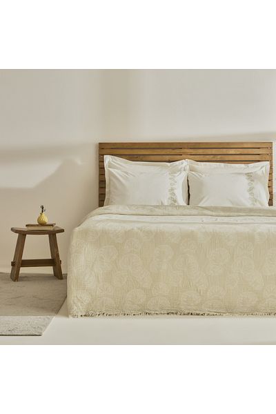 Karaca Home Ginkgo Leaf Muslin Embroidered Double Pique Set Sage