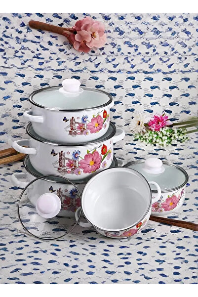 sharpdo 5-Piece Set of Cookware Set, Marble Enamel Thickened Straight Soup Pot with Double Ears