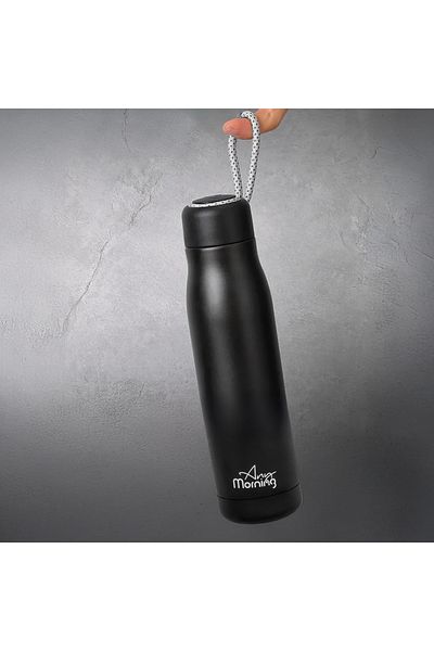 Any Morning ترمس ستانلس ستيل 600 مل، طبقة مزدوجة، غطاء مانع للتسرب، أسود Ba21547