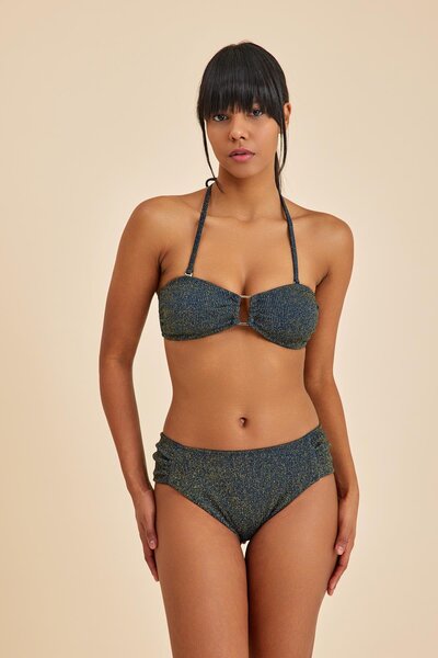 Amarelle Maldives Navy Blue Strapless Lurex Fabric Tie-Up Padded Bikini Top