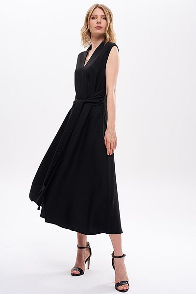 Journey V-Neck-Front Belt Tie-Up, Long Dress