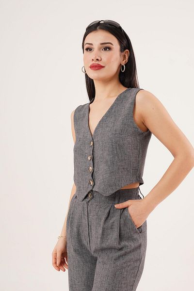 Hipo Trend Anthracite Linen Vest and Trousers Set