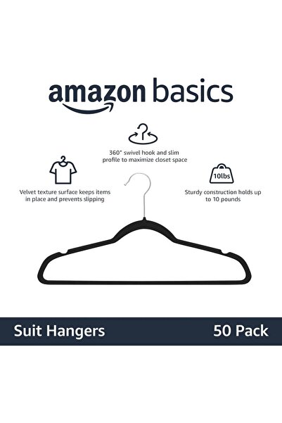 Arabest 50-Pack Velvet Clothes Hangers,Non-Slip,Space-Saving,Slim Profile,Black