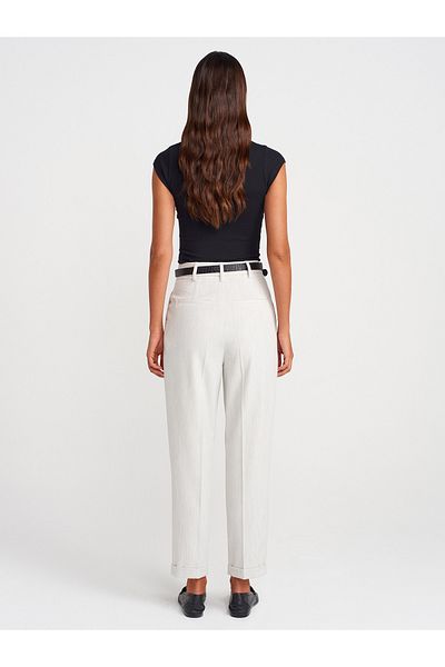 Dilvin 71659 Curved Leg High Waist Trousers-Light Gray