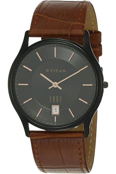 Generic Titan Edge Anthracite Dial Analog Slimmest Watch For Men 1595Wm01 Rose Gold