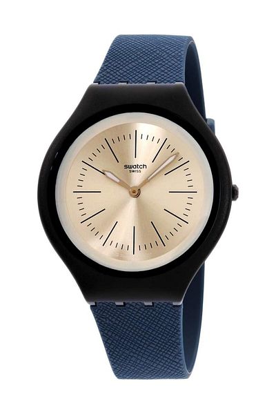Generic Swatch Men Quartz Watch With Silicone Strap Blue 21 Model Svun106 Silver Bracelet