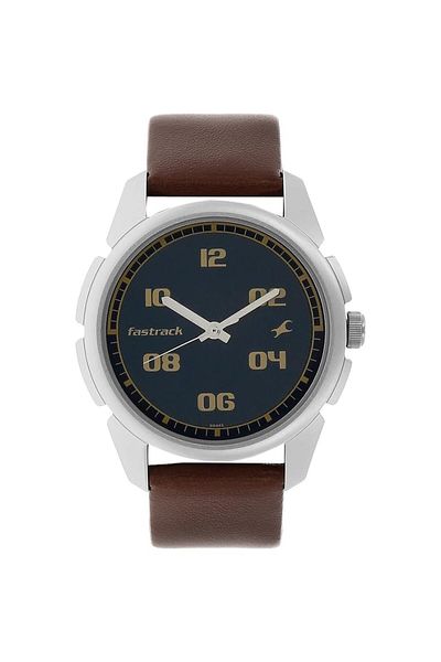 Generic Fastrack Blue Dial Brown Leather Strap Watch