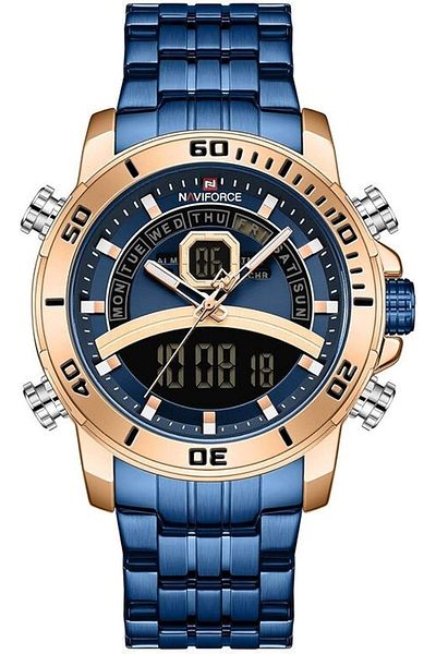 Generic Naviforce Analog Digital Stainless Steel Strap Watch For Men And Boys 9197L Blue Dial Digital