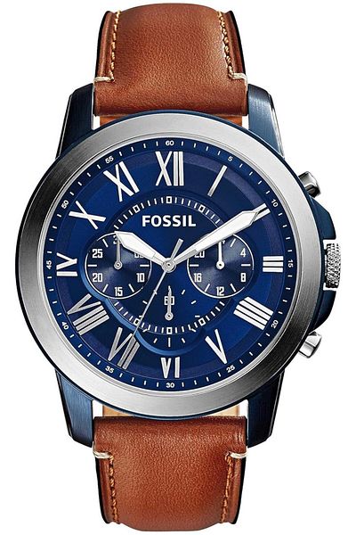 Generic Fossil Grant Blue Dial Leather Strap Men Watch Fs5151