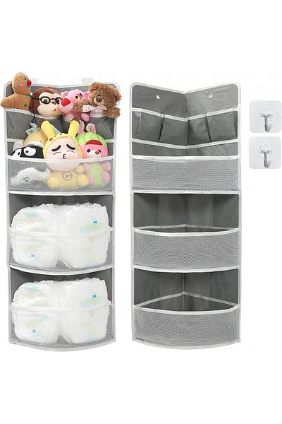 JarM JarM hanging corner organizer, plastic/textile, gray, 26 x 26 x 90 cm