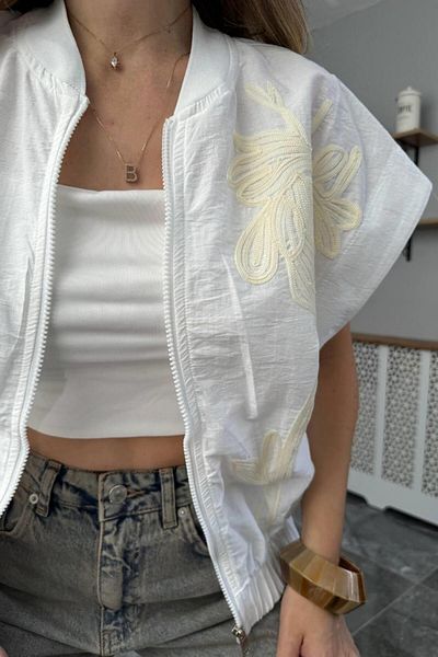 Banu Angay Ecru Design Vest - Embroidered
