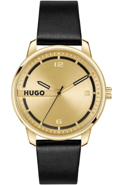 Generic Hugo Boss Stamp Mens Gold Dial Ionic Plated Thin Gold Steel Watch 1530363
