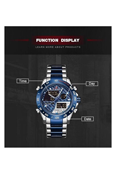 Generic Naviforce Dual Color Analog Digital Stainless Steel Strap Watch For Men 9171 Silver Blue