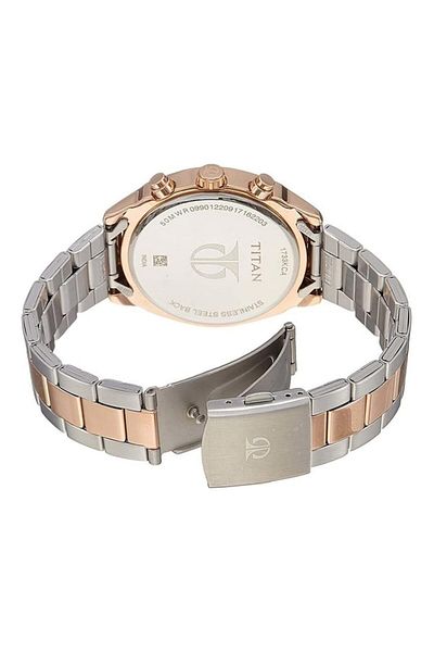 Generic Titan Men Metal Silver White Dial Analog Watch Nr1733Km03 Band Color Rose Gold