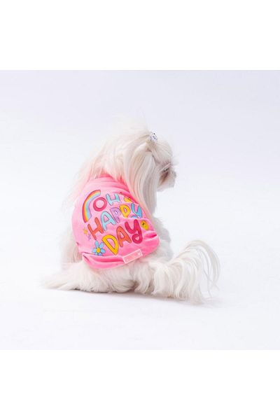 Pawstar Neon Pink Happy Day Cat Dog T-Shirt - Cat Dog Apparel