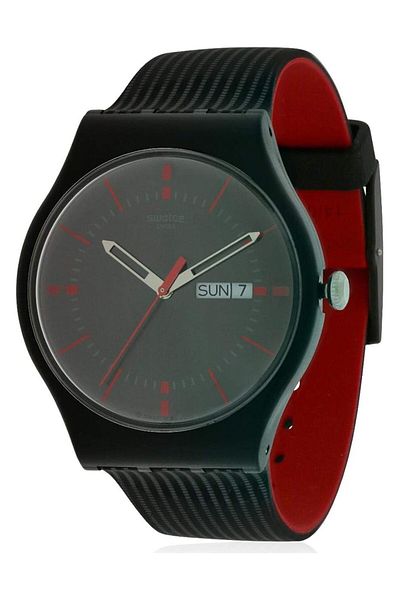 Generic Swatch Unisex Black Dial Mixed Band Watch Suob714
