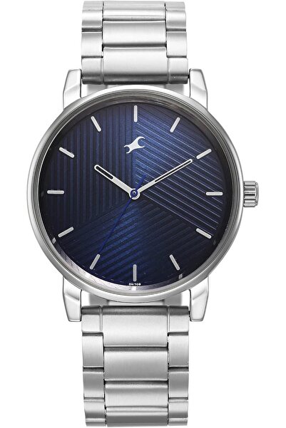 Generic ساعة فاستراك للرجال بمينا أزرق وسوار معدني كاجوال بلون فضي