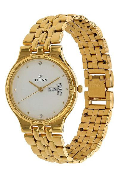 Generic Titan Karishma Men Water Resistant White Dial With Golden Stainless Steel 1107Ym07