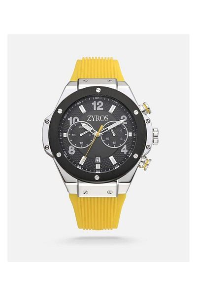 Generic Men Watch With A Yellow Rubber Strap