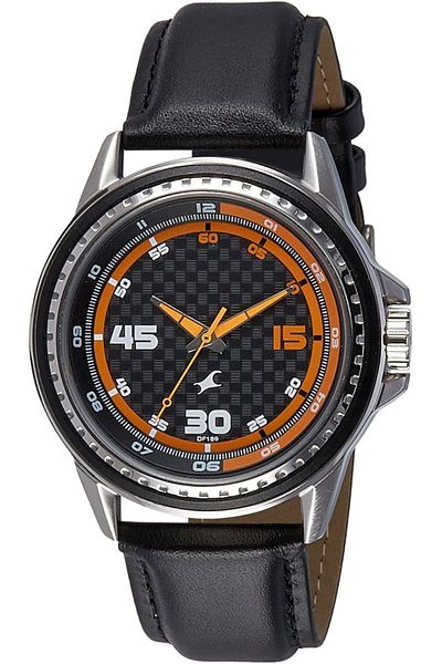 Generic Fastrack Men Black Dial Leather Band Watch 3142Sl01