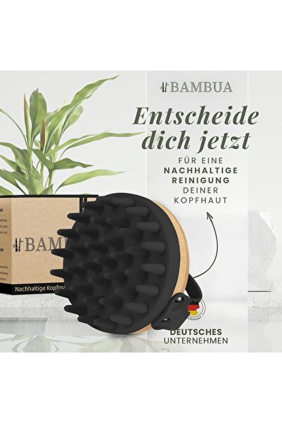 Bambua Perie pentru masajul scalpului Bambua, silicon/bambus, negru/natur, 8,5 x 7,8 x 8 cm