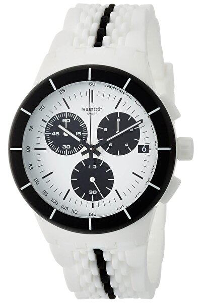 Generic ساعة سواتش بيست نوار للرجال بمينا أبيض وسوار سيليكون ثنائي اللون - Susw407