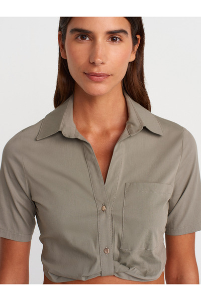 Dilvin 50503 Πουκάμισο Crop με λεπτομέρεια τσέπης-Çağla