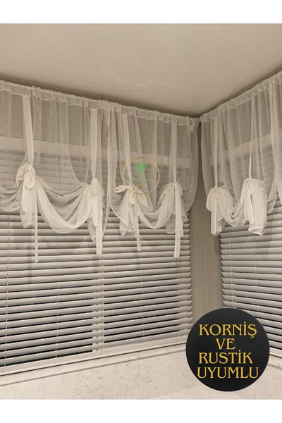 Perdeplus Vine Detailed Curtain Retro Linen Look Tulle Curtain