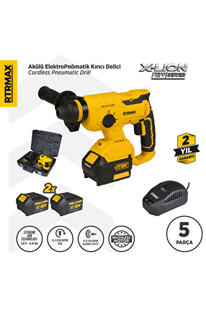 Rtrmax Rtx2095 Şarjlı Sds Plus Kırıcı Ve Delici Kömürsüz 2.2jul 22mm 2x4 Ah Ç...