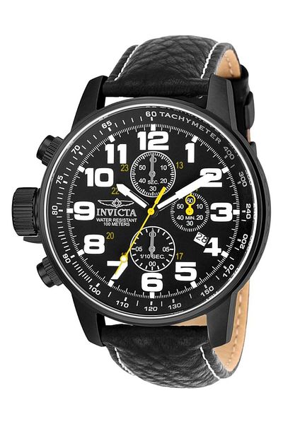 Generic Invicta Men I Force Left Handed Quartz Watch With Leather Strap Black Model 3332