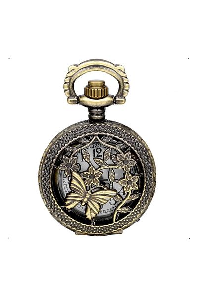 Generic Aputue Pocket Watch Retro Design Bronze Butterfly Flower Openwork Cover Pocket Quartz Watch Vintage