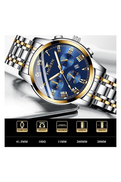 Generic Neotimely Mens Watches Men Stainless Steel Chronograph Watch Big Face Gold Silver Black Tone Easy To