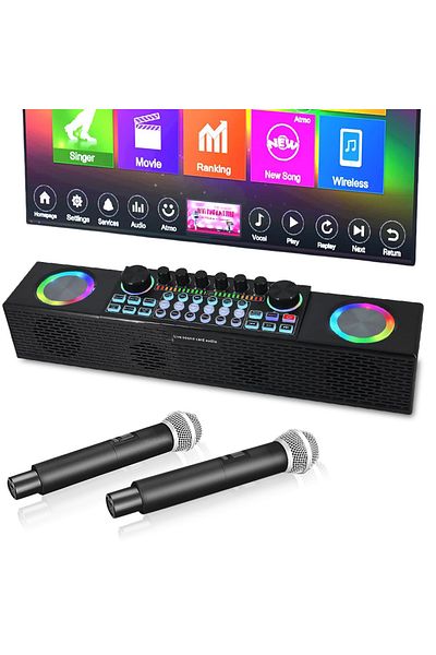 FlashHawk Microphone Kit with Live Sound Card Audio Mixer, Adjustable Mic for Home KTV/Karaoke, 4000mAh, SY6