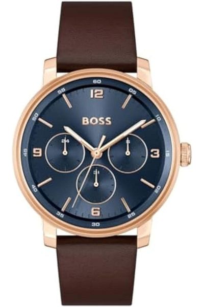 Generic Hugo Boss Contender Mens Blue Dial Ionic Plated Carnation Gold Steel Watch 1514126