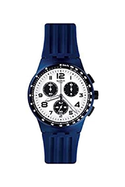 Generic Swatch Travel Choc Chronograph White And Black Dial Navy Blue Silicone Unisex Watch Susn408